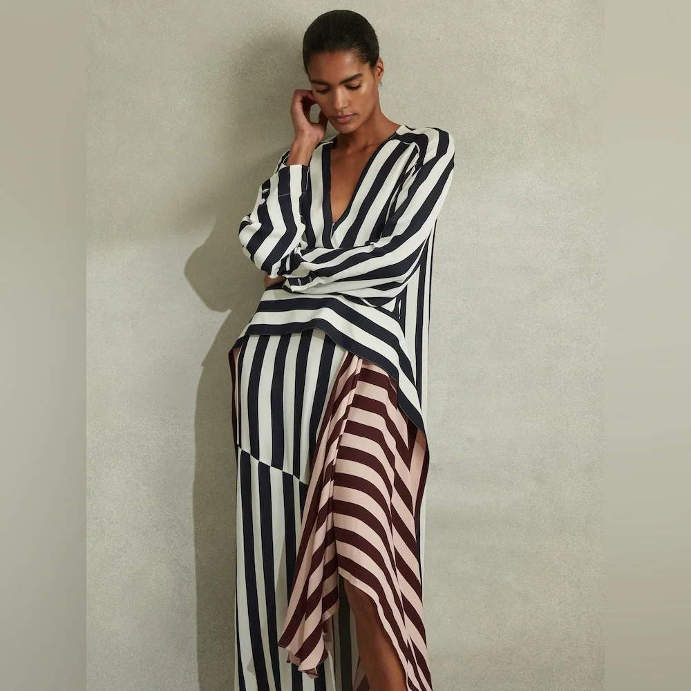 REISS Nola Colourblock Stripe Asymmetric Midi Dress – Excellent Condition - Picture 3 of 14
